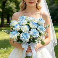 10Pcs Artificial Flowers Blue Rose Festival Silk Bridal Bouquet Wedding Wreath Home Room Outdoor Decor DIY Handheld Flower Gifts