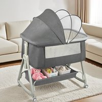 Lit cododo 4-en-1 pour bébé, réglable en 6 positions, avec matelas, 15 ° Inclinable, Roues avec freins, Lit bébé 0-24 mois