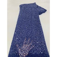 Navy blue color Lace Fabric French Sequins 5 yards African Beaded Lace Fabric Fashion Nigerian Lace Fabric 2026 High Quality Dre