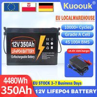 12V 100Ah 150Ah 200Ah 350Ah LiFePO4-Batterie Klasse A 10000+ Zyklen mit 100A BMS Lithium-Eisenphosphat-Batterie für Vans, Wohnmobile, Golfwagen, Solaranlagen