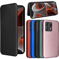 Magnetic Close Carbon fiber Flip Cover Leather Wallet Book Case For Motorola Moto Edge 50 40 30 20 Ultra Pro Fusion Neo
