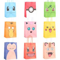 1/4/6/9/10pcs Pikachu Digimon Adventure 21x15x8cm Kraft Paper Bag Anime Cartoon Print Children Party Supplies Candy Gift Handbag