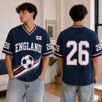 Y2K Retro England Football Jersey #26 Number Print T-shirt Oversized Street Sport Tee England Soccer Top For Fans Kids Adults