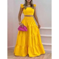 New Sexy Solid Two Suit Dress Women's Fashion Casual Loose Top Maxi Dress 2 Piece Set Female Elegant Holiday Sets 2024 Summer