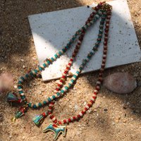 Bohemian popular in Europe America ethnic natural stone handmade beaded necklace colored stainless steel horse fish pendant