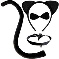 PESENAR Cat Costume Accessories Cat Ears And Tail Set Black Animal Halloween Accessory Kit For Women