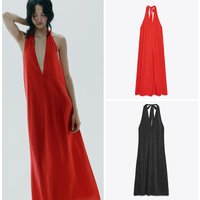 Elegant Deep V-neck Knot Decorated Midi Dress New Autumn Women's Fashion Neck Hanging Dress Lady's Daily Wear