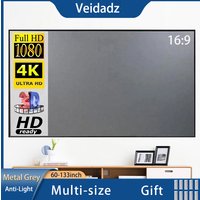 VEIDADZ Projector Screen 60-133 inch Metal Grey 16:9 Anti-Light Foldable Portable Projection Screen for Home Party Classroom