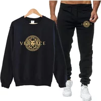 Men's autumn round neck sweatshirt set, luxurious printed simple casual sports set