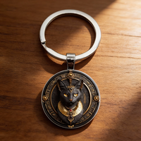 Egyptian Black Cat Keychain 2D Flat Ancient Egypt Style Car Key Chains Fashion Bag Pendant for Men Women Unisex Friend Gift