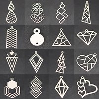 3pcs Triangle Heart Geometric Charms for Jewelry Making Tassels Earrings Stainless Steel Pendant Rhombus Crystal Line Supplies