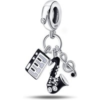 925 Sterling Silver Charms Bead CZ Zircon Punk Saxophone Guitar Dangle Fit Original Bracelet DIY Women Jewelry Gift