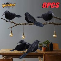 6PCS Schwarze Feder Krähe Halloween Requisiten Mock Crow Gruselige Feder Dekoration Requisiten Halloween Party Scary Tier Horror Requisiten