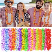 12PCS/Bag Hawaiian Leis Luau Party Flower Necklace Colorful Tropical Bulk Summer Beach Holiday Pool Birthday Party Decor