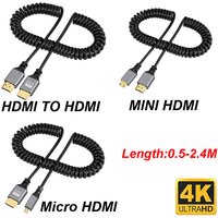 4K@60HZ 0.5-2.4M Micro mini HDMI-Compatible TO HDMI Minihdmi Microhdmi Coiled Extension Flexible Spiral Cable Male to Male Plug