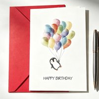 Happy Birthday Card Penguin Colorful Balloon Envelope Set Simple and Cute Blank Message Card