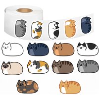 500Pcs Kawaii Cartoon Cat Roll Stickers Waterproof Vinyl Glue-based Artistic Decals for Laptop Luggage Skateboard Notebook