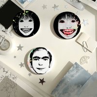 Y-Yoshie Horror Big White Face with Teeth Laughing Laser Badge Pins Handmade Brooches for Backpack Gifts Bag Decor Fans Collect