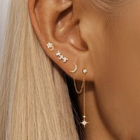 3PCS Stainless Steel Fashion Simple Tassel Chain Stud Piercing Earring For Women Girl Zircon Cartilage Piercing Jewelry