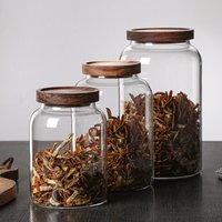 Large Capacity Glass Sealed Jar Lid Sealed Storage Wood Cover Coffee Bean Storage Jar Organizer Kitchen Containers