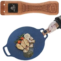 Sapele Anti-Scalding Solid Wood Handle Adjustable Barbecue Pan Handle Ergonomic Portable Grill Plate Handle Outdoor Camping Tool