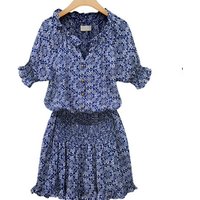 Breathable Cotton Silk Short Sleeve Dress Elastic Waist Slimming A-Line Summer Dress Princess Style Sweet Printed Casual Dress