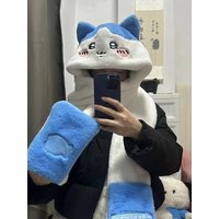 Kawaii Chiikawas Plush Hat Scarf Gloves Three-In-One Winter Anime Hachiware Usage Keep Warm Thick Cartoon Plush Toys Cute Girls