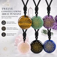 Natural Crystal Circular Carved Twelve Constellations Array Pendant with Retro Pattern Divination Art Collection