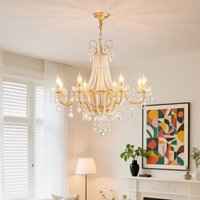 European Style Gold Candle Chandelier E14 LED Pendant Light Luxury Crystal Pearl Villa Decorative Ceiling Lamp