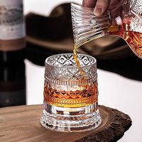 280ML Rotating Whiskey Glass Creative Crystal Premium Beer Cup Relief Liquor Cup with Base Coffee Mugs Drinking Glasses Shot