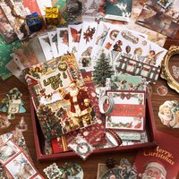 157pcs Vintage Christmas Santa's Gift Journal Kit, Scrapbook Stickers, Notebook, Decorative Paper for DIY Christmas Junk Journal