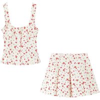 Women Fashion Floral Print Tank Tops And Mid Waist Pleated Mini Skirt Female Two Piece Sets Mujer