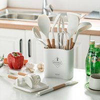 10/13 PCS Silicone Kitchen Cookware High Temperature Resistant Non-Stick Wooden Handle Spatula Baking Tools Cookware Set