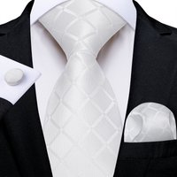 White Men's 8cm Tie Set Plaid Solid Business Formal Suits Accessories Neck Tie Set Handkerchief Cufflinks Groom Gift for Men