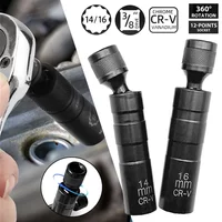 14mm&16mm Magnetic Swivel Spark Plug Socket Thin Wall Magnetic Rotating12 Pt Spark Plug Socket Removal Tool 360-Degree Rotation