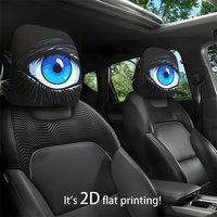 2Pcs Blue Eye Cartoon Print Car Headrest Covers Soft Universal Seat Protector Funny Auto Interior Decor for Daily Long Driving