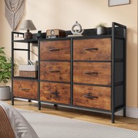 7-Drawer Chest with 2 Sockets, 2 USB Ports, TV Cabinet and Side Hooks in Rustic Brown