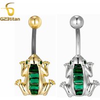 Japan Lucky Accessory Green Zircon Kaeru Frog Belly Button Ring Gold Silver Color Body Jewelry 14G Titanium Piercing Accessories
