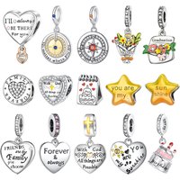 Text Series 925 Sterling Silver Star Heart Bouquet Letter Birthday Calendar Sunshine Charm Fit DIY Bracelet Necklace Niche Gifts