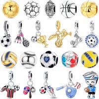 Classic 925 Sterling Silver Basketball Beads & Badminton Racket Dangle Charm Fits Boutique Bracelet Sports Series Pendant Gifts