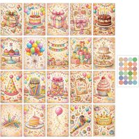20pcs Vintage Birthday Postcards With Stickers,"Happy Birthday"Greetings,For Birthday Party Decor,Gift Cards Making,Invitations
