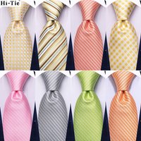 New Designer Yellow White Plaid Ties For Men Wedding Party Necktie Luxury Hanky Cufflinks Silk Tie Set Gift For Men Hi-Tie