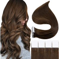 Extensions de cheveux 100% naturels Remy lisses, bande entièrement brillante, brun le plus foncé, 12 à 24 pouces, 100%