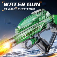 Children's Electric Continuous Water Gun Toy High Pressure Long Range Water Blaster with Flame Light Summer Water Play Toy