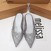 Melissa 2025 Summer Fashion Design Women's Shoes Embossed 3D Pointed Shoes Witch Shoes Ladies Retro Low Heel Slippers Party Shoe image 4