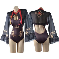 Anime Game Genshin Impact Hu Tao Cosplay Costume Women Sexy Two Piece Swimsuit Summer Beach Bathing Suit Cute Bodyusit Swimwear