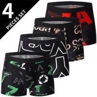 4Pcs Men's European And American Size Printed Fashionable Underwear Comfortable Plus Size Boxer Shorts Casual Sports Shorts