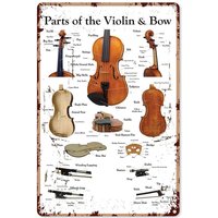 Parts Of The Violin ; Bow Metal Sign Vintage Music Studio Decor Science Knowledge Tin Poster Club Office Wall Decoration
