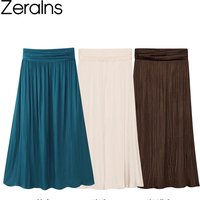 ZERAINS 2026 Spring and Summer French Romantic Leisure Style Silk Texture Wrinkle Effect High Waist Midi Skirt