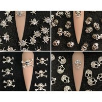 Nail Art Metal Charm Skull Spider Cross Skeleton Silver Cross Rhinestones Cross 3D Nail Charm 10pcs/pack Nail Art Decoration